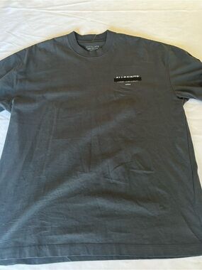 All Saints Redact Oversized Embroidered Logo T Shirt Grey Mens Sz Medium